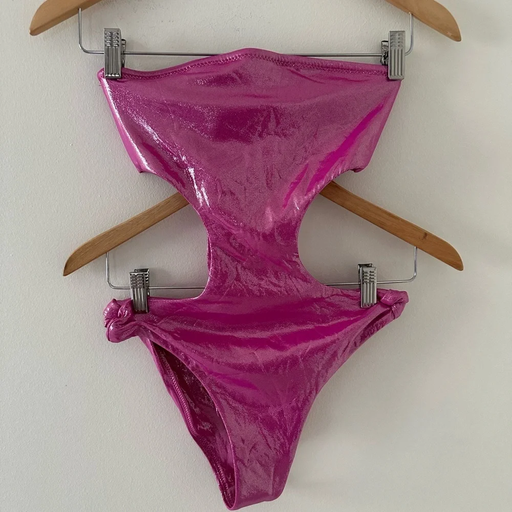 SKIMS Shimmer metallic Cutout One-Piece Swimsuit in Pink